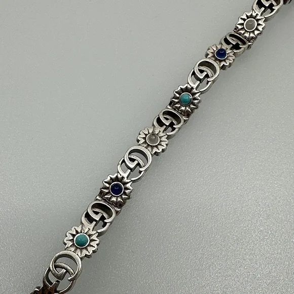 Gucci Silver Bracelet with Blue and Green Gems - Picture 7 of 10